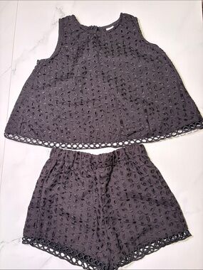 SHEIN Charcoal Eyelet Two-Piece Tank & Shorts Set